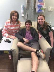 #danielkickscancer at chemo round 7 with his mother and sister