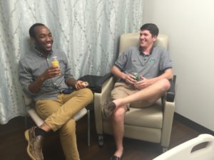 college roommates visit during chemo