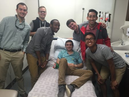 Friends visit daniel during chemoi